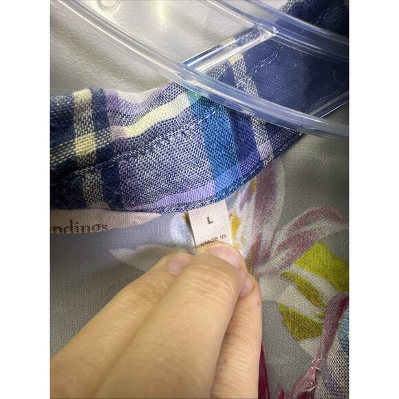 Soft Surroundings Serena Mixed Media Plaid Tunic L Embroidered Floral Artsy - Picture 9 of 11